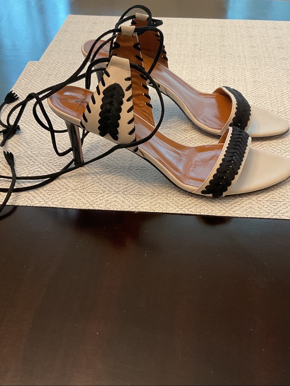 Aquatalia Black and Cream Lace-Up Heeled Sandals